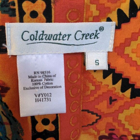 Coldwater Creek Orange Southwestern Floral Design Cotton Jacket Sz S - Picture 8 of 12